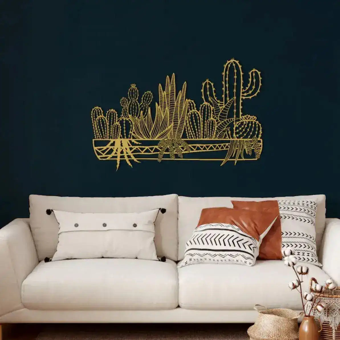Metal Cactus Wall Decor Art Gold