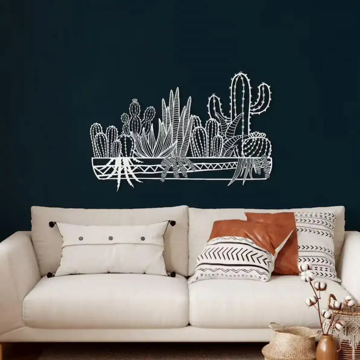 Metal Cactus Wall Decor Art White