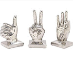 Metallic Polished Silver Hand Sculptures - Set of 3