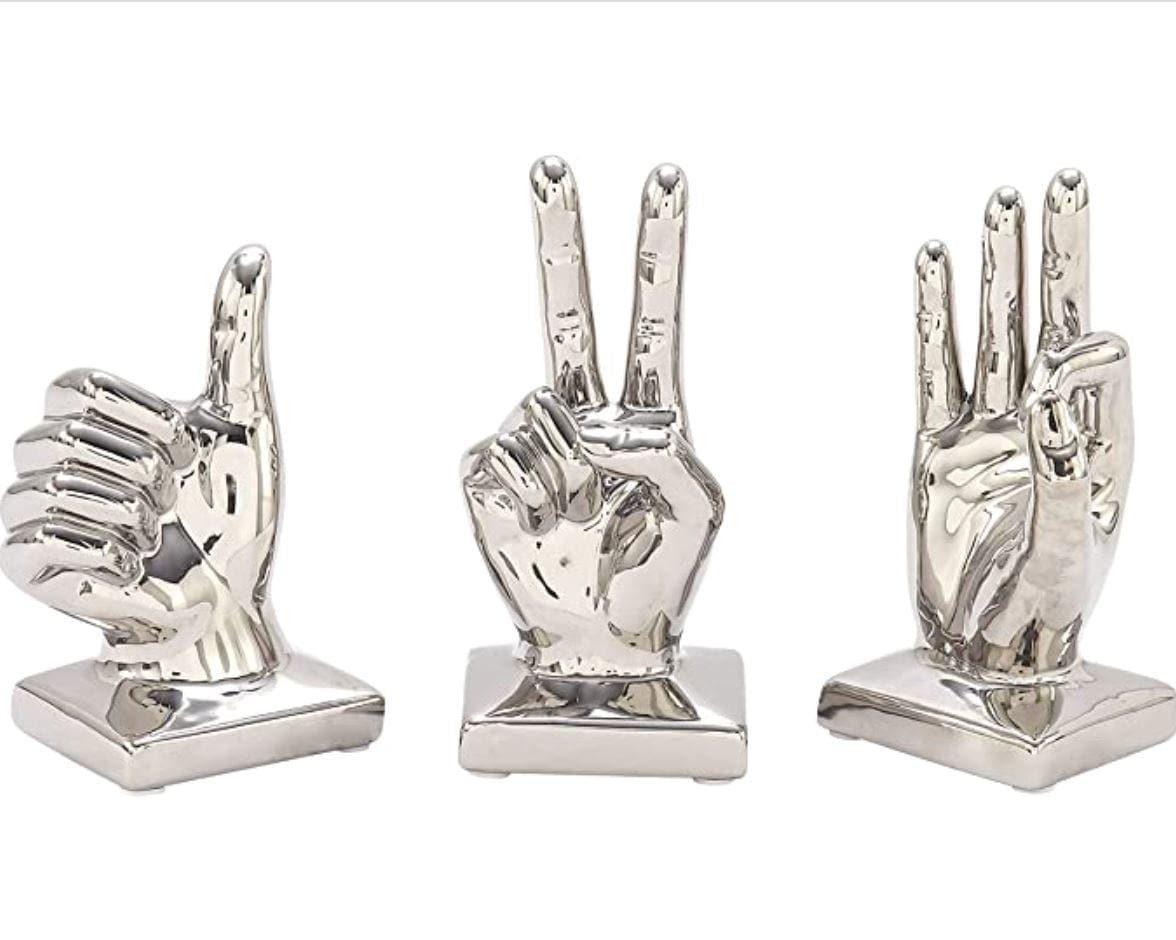 Metallic Polished Silver Hand Sculptures - Set of 3