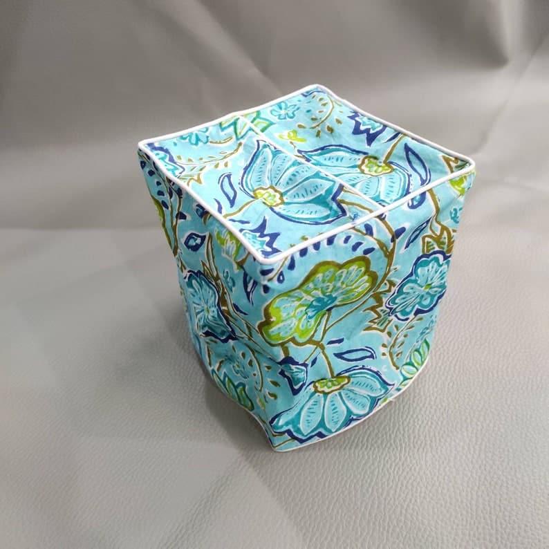 Miami Blue Floral Cotton Tissue Box Cover