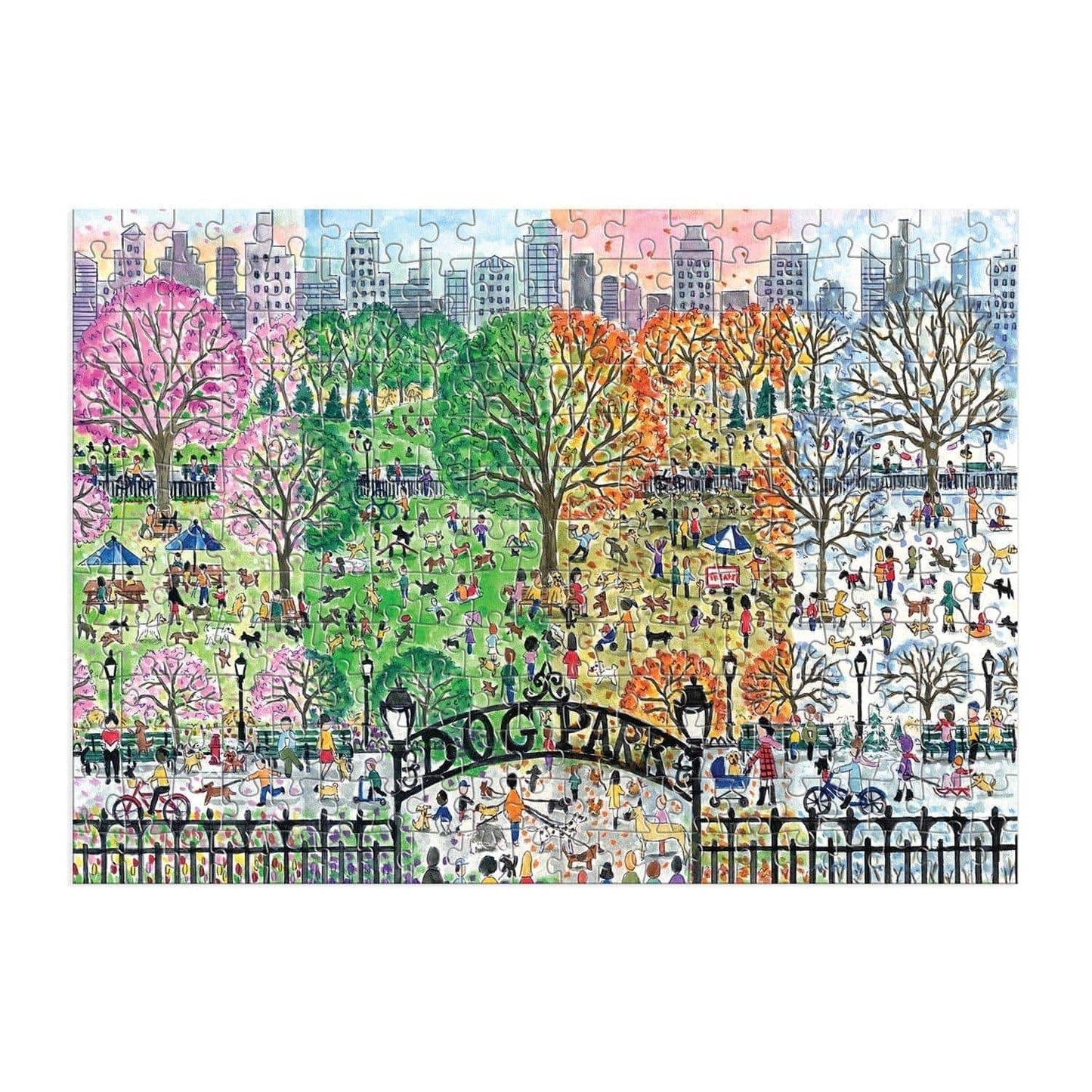 Michael Storrings Dog Park in Four Seasons 250 Piece Wood Puzzle - MAIA HOMES