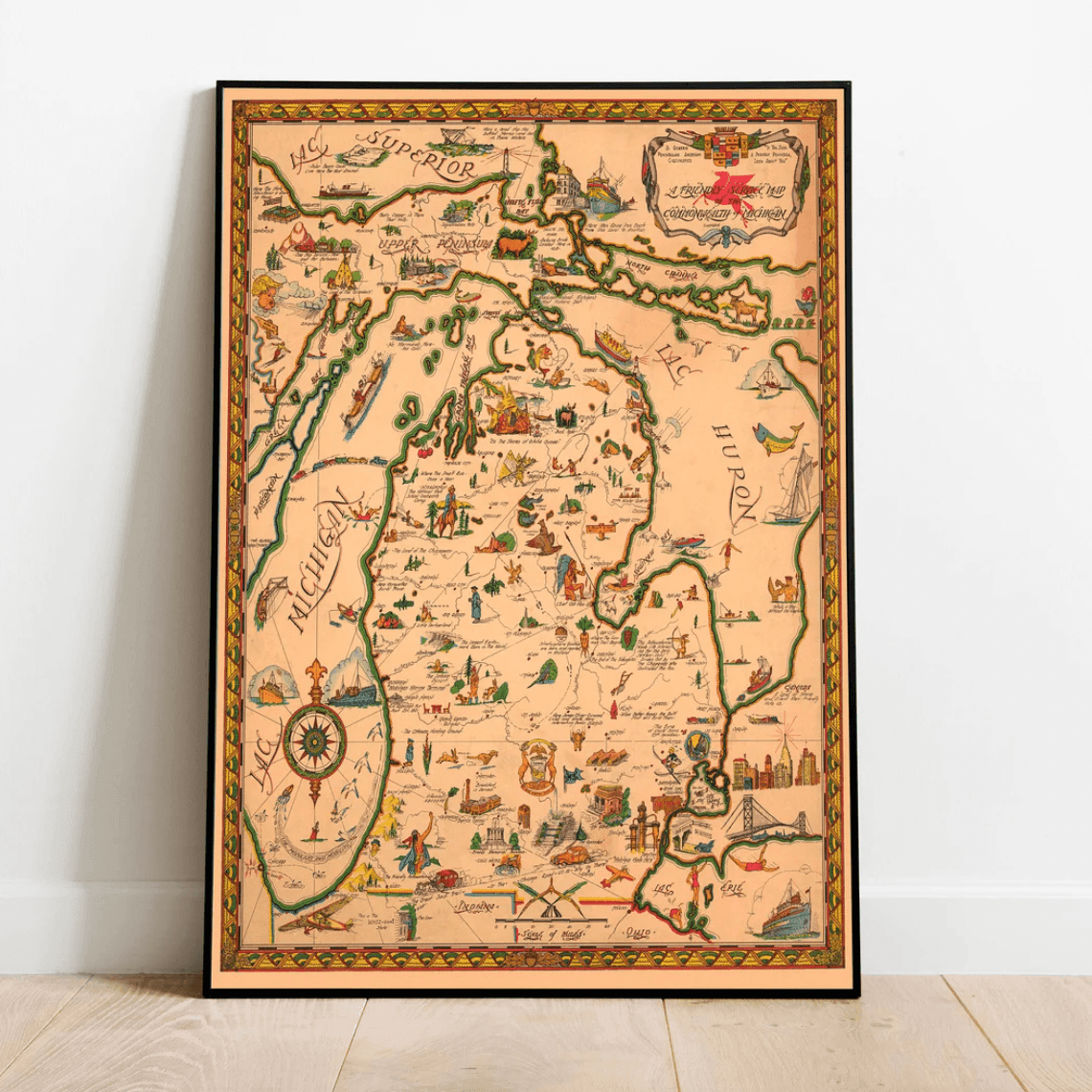 Michigan Vintage Map Wall Print - MAIA HOMES