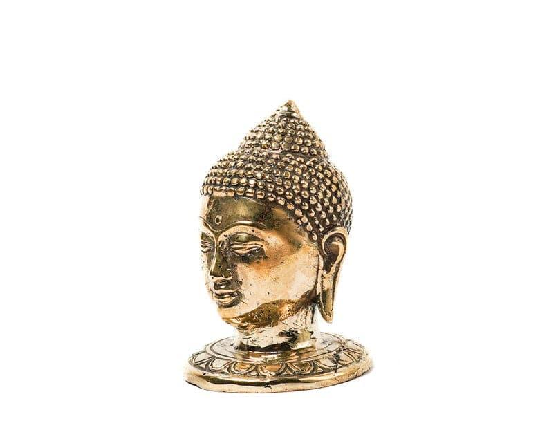 Mini Bronze Buddha Head Statue POLISHED BRASS