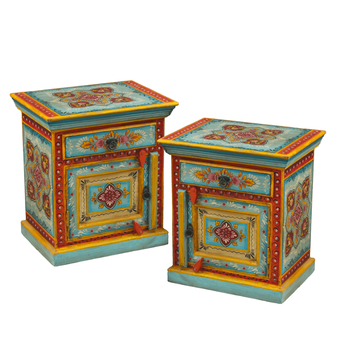 Mini Floral Hand Painted Wooden Cabinet Nightstands - Set of 2