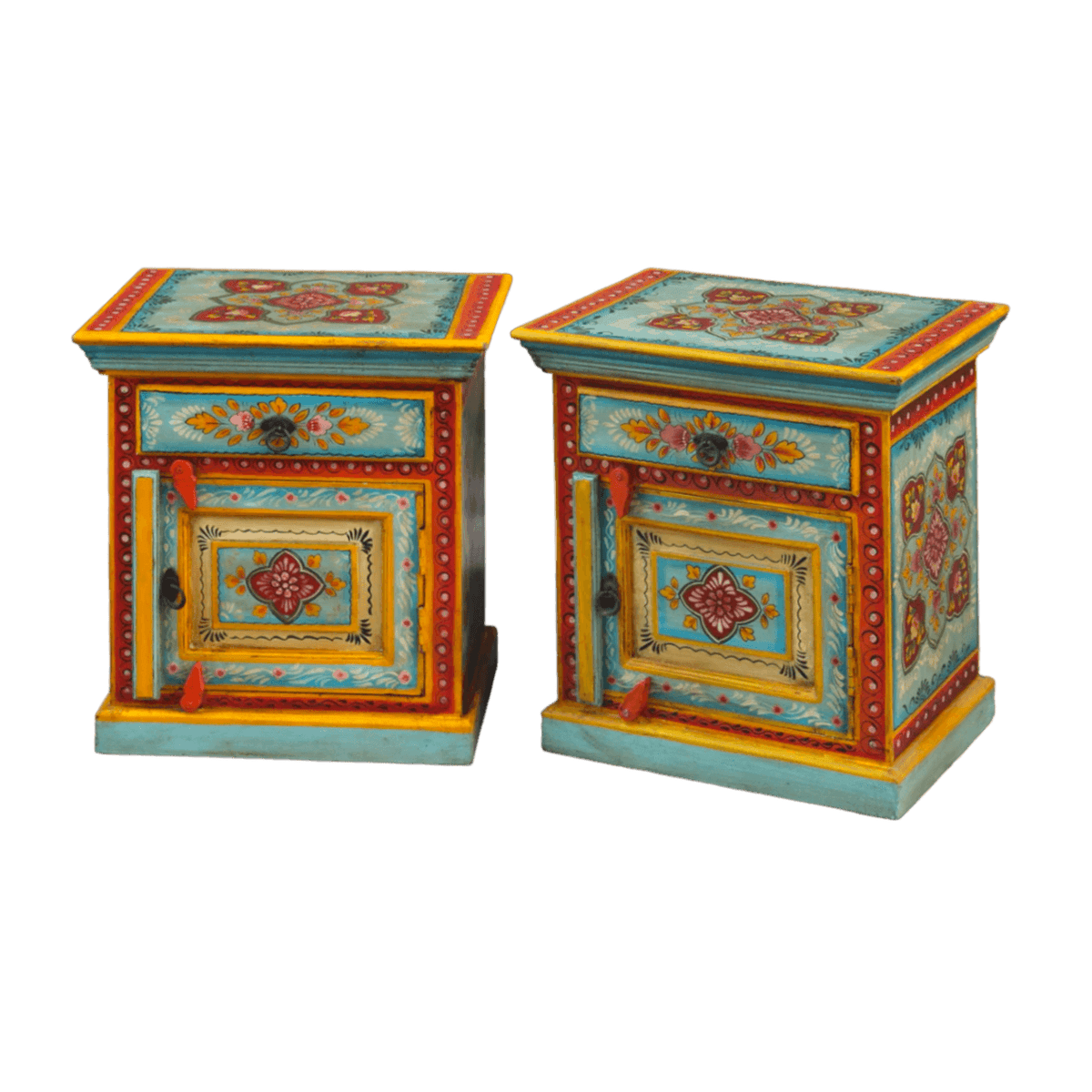 Mini Floral Hand Painted Wooden Cabinet Nightstands - Set of 2