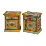 Mini Floral Hand Painted Wooden Cabinet Nightstands - Set of 2