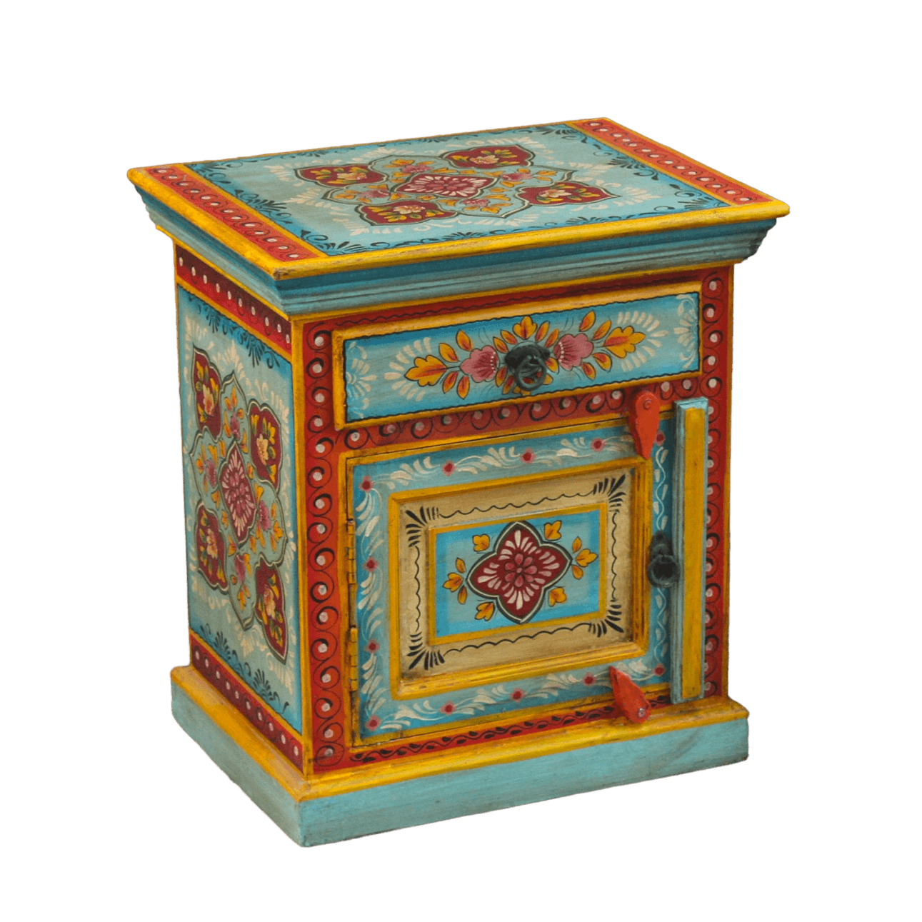 Mini Floral Hand Painted Wooden Cabinet Nightstands - Set of 2