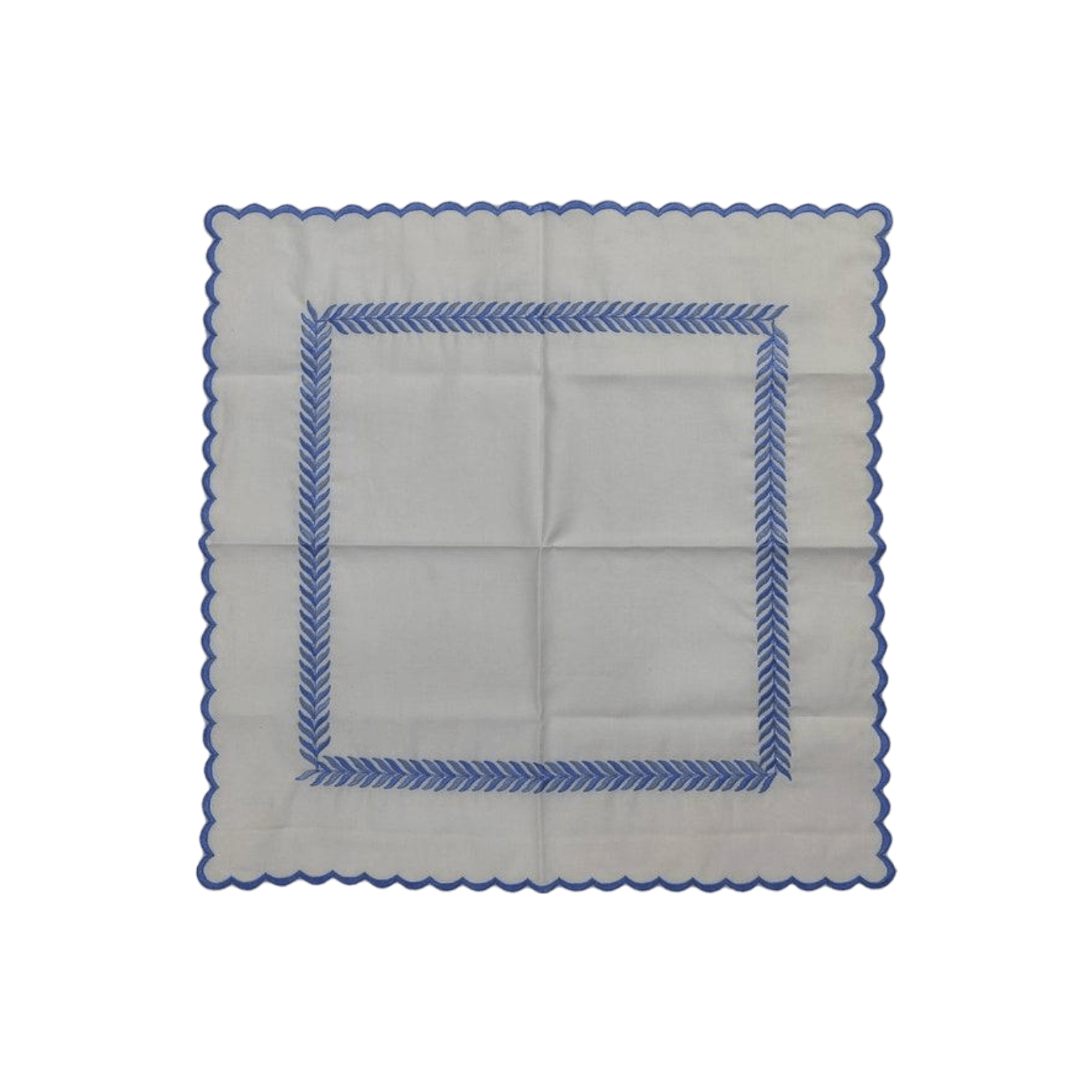 Mini Scalloped White Cotton Napkins with Embroidered Borders - MAIA HOMES