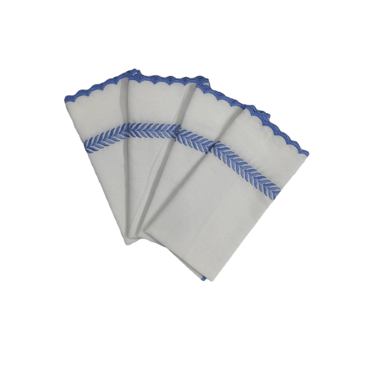 Mini Scalloped White Cotton Napkins with Embroidered Borders