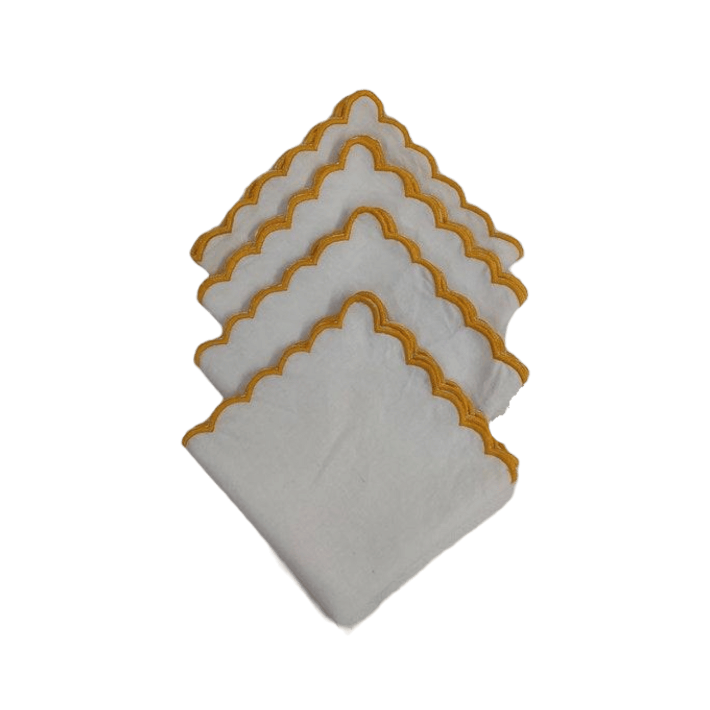 Mini Scalloped White Cotton Napkins with Embroidered Trim - MAIA HOMES