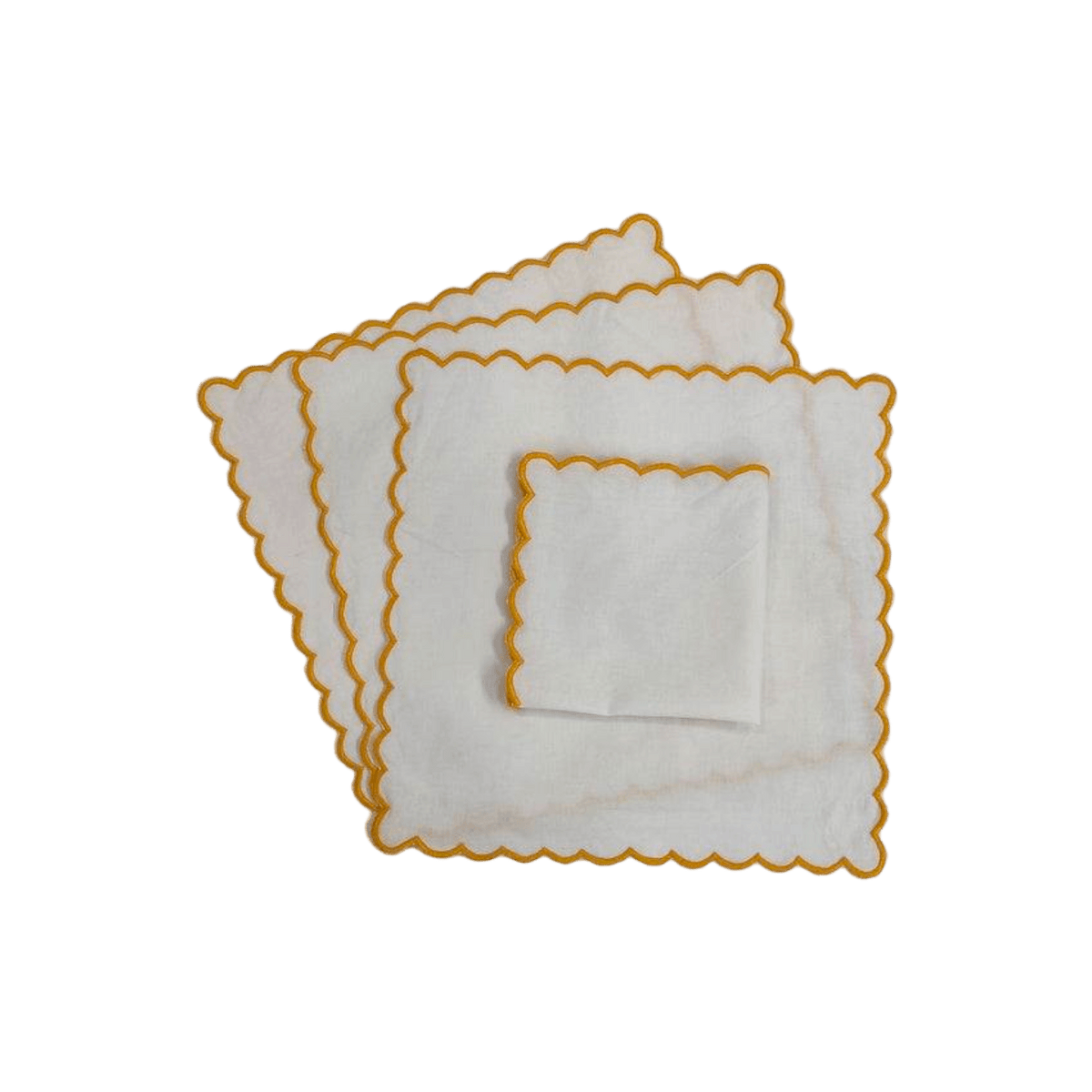 Mini Scalloped White Cotton Napkins with Embroidered Trim