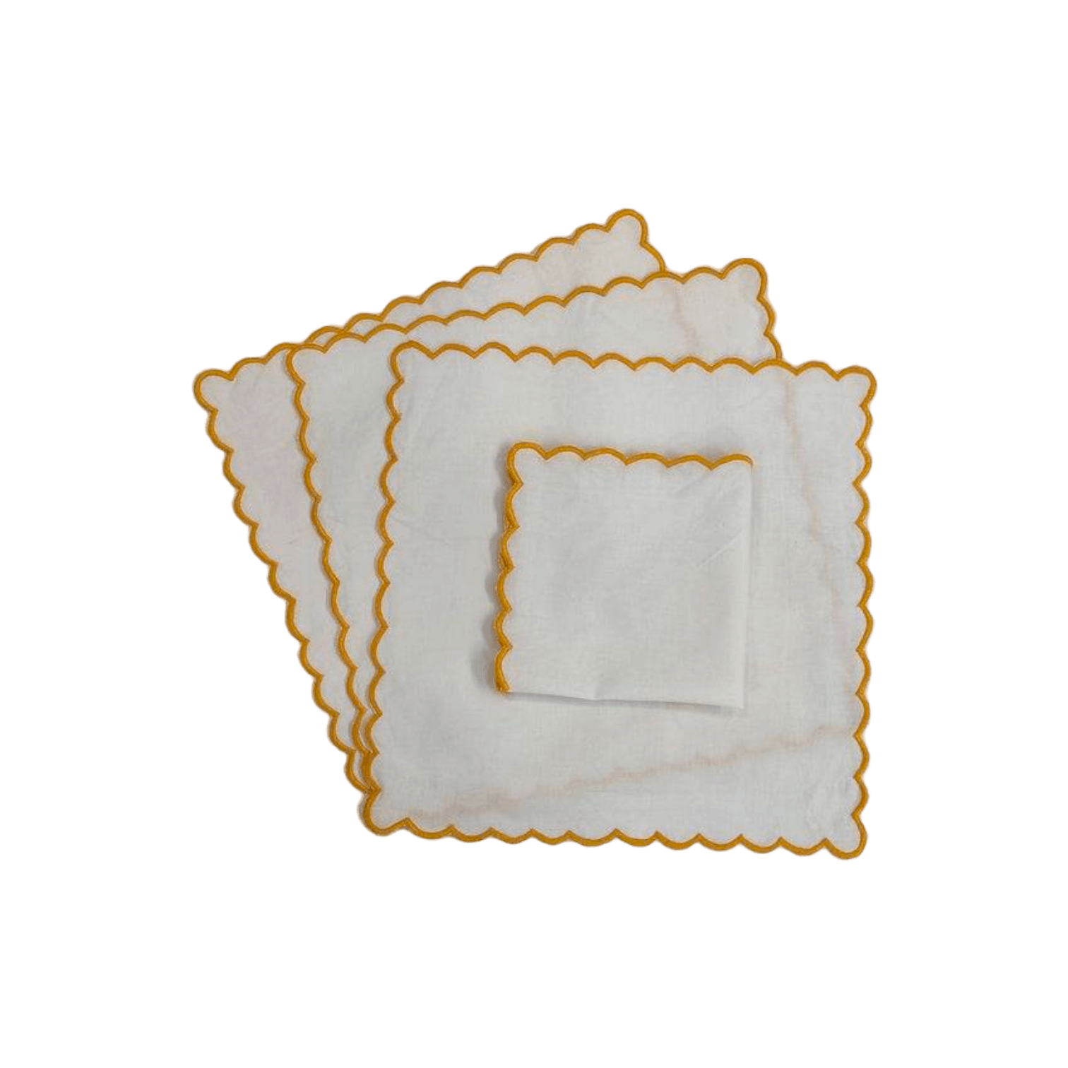 Mini Scalloped White Cotton Napkins with Embroidered Trim