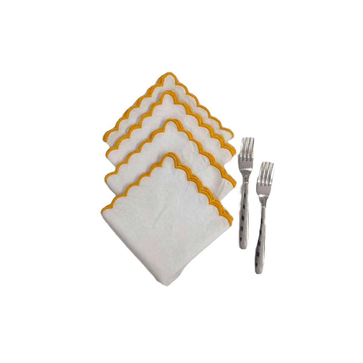 Mini Scalloped White Cotton Napkins with Embroidered Trim