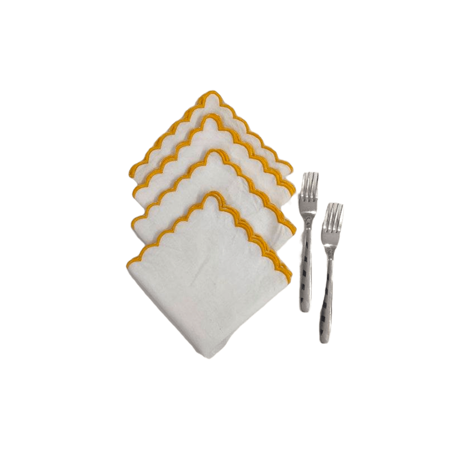 Mini Scalloped White Cotton Napkins with Embroidered Trim