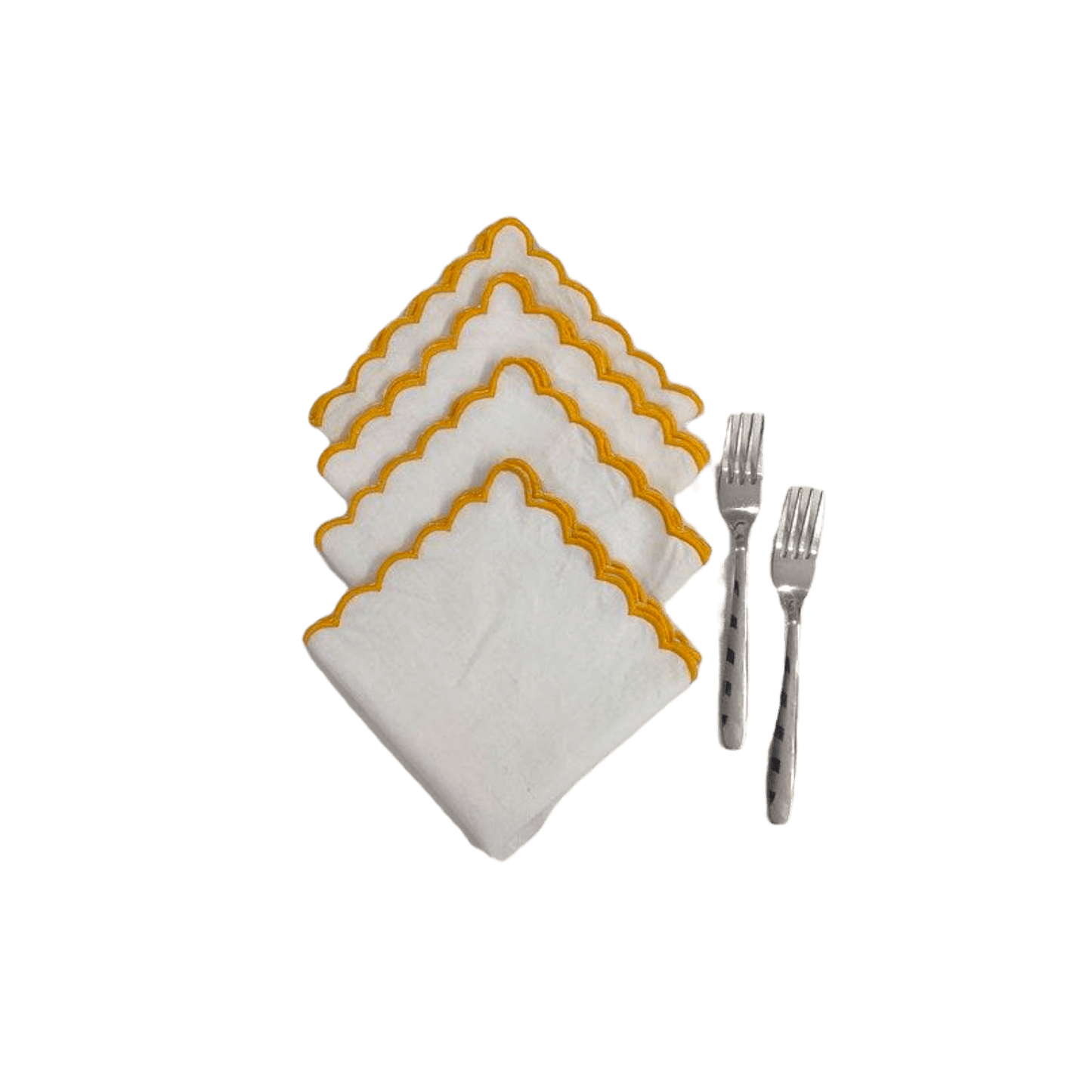 Mini Scalloped White Cotton Napkins with Embroidered Trim - MAIA HOMES