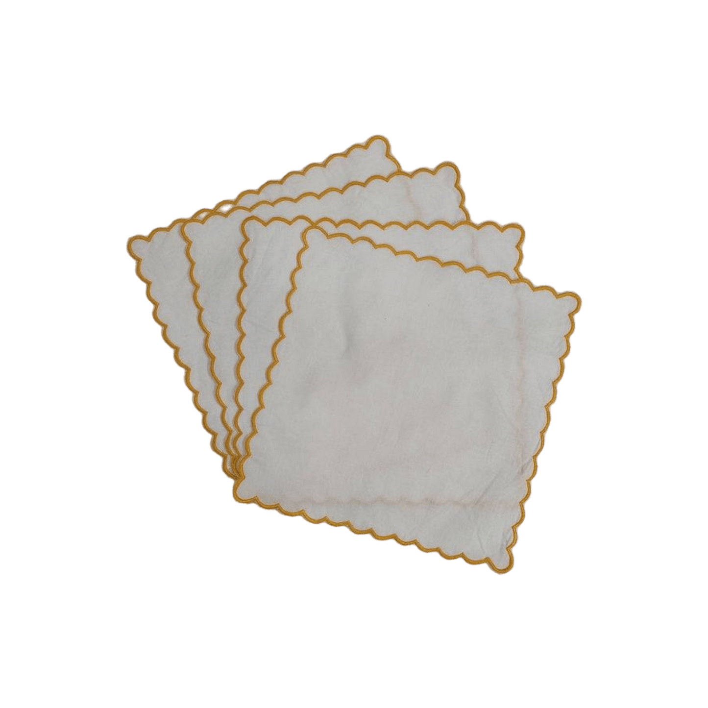 Mini Scalloped White Cotton Napkins with Embroidered Trim - MAIA HOMES