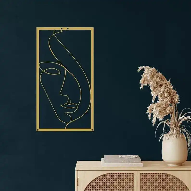 Minimalist Abstract Female Face Metal Wall Hanging Decor Gold