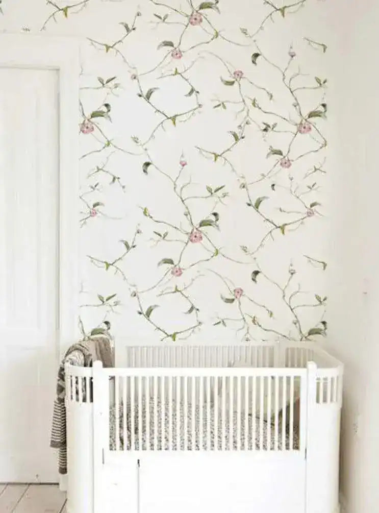 Minimalist Delicate Floral Nursery Wallpaper