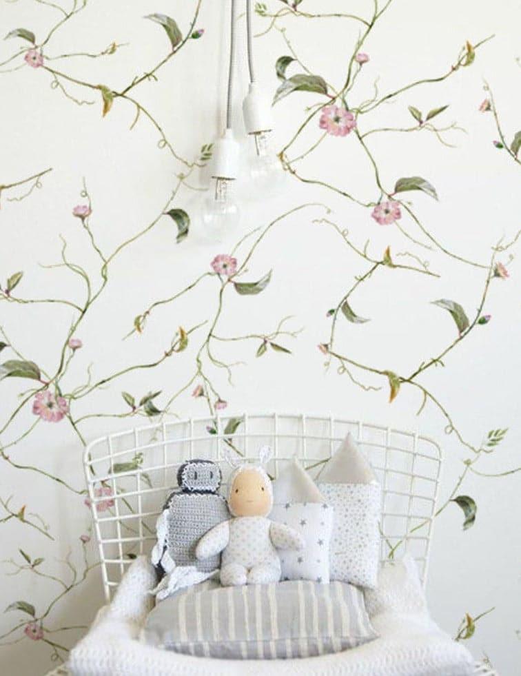 Minimalist Delicate Floral Nursery Wallpaper - MAIA HOMES