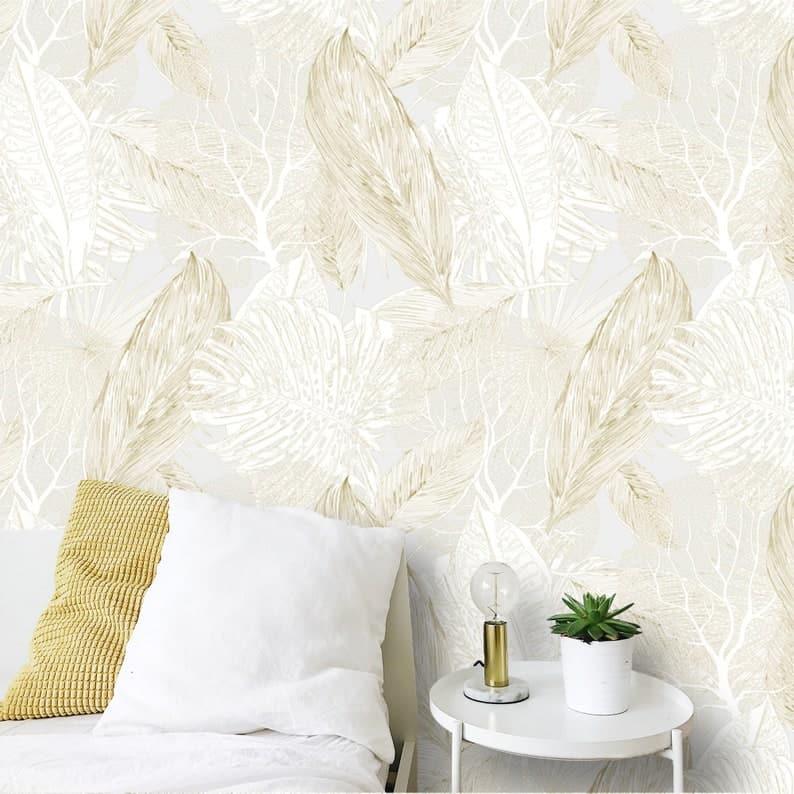 Minimalist Neutral Tropical Leaves Wallpaper