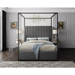 Minimalist Tufted Upholstered Low Profile Canopy Bed Gray