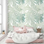 Mint Green Palm Leaves Wallpaper