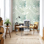 Mint Green Palm Leaves Wallpaper