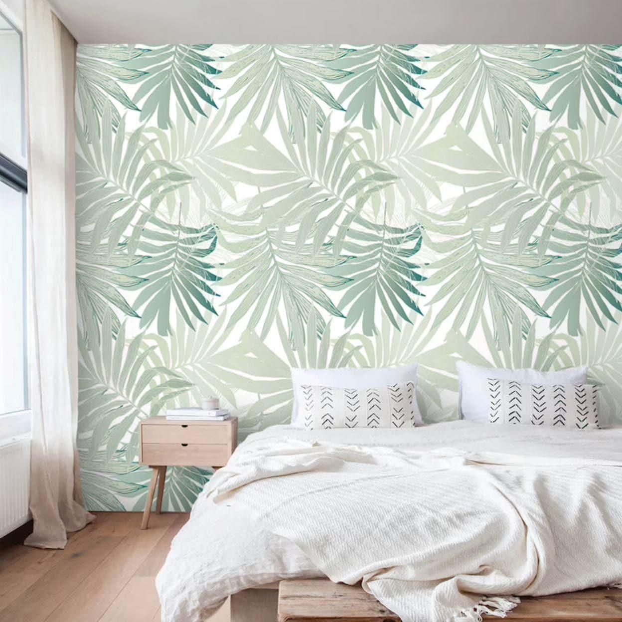 Mint Green Palm Leaves Wallpaper