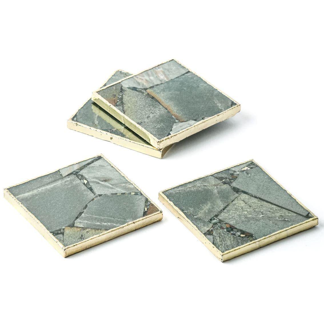 Mixed Colored Agate Coasters Square with Gold Trim Set of 4 - MAIA HOMES