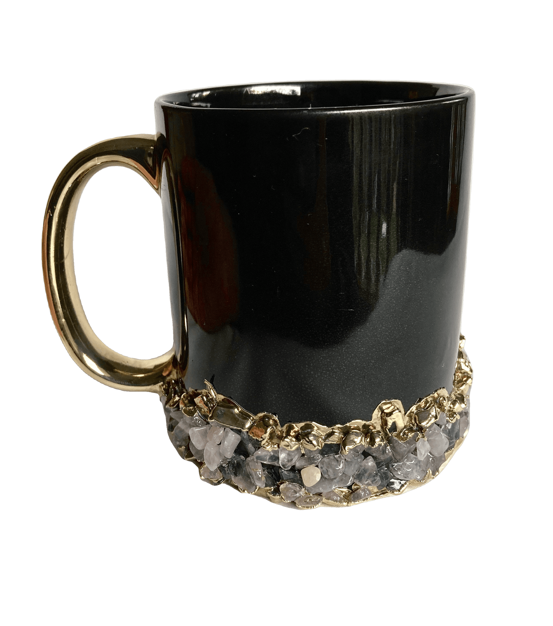 Mixed Quartz Marbled Black Ceramic Coffee Mug with Gold Handle - Set of 2 Rose Gold