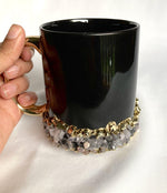 Mixed Quartz Marbled Black Ceramic Coffee Mug with Gold Handle - Set of 2