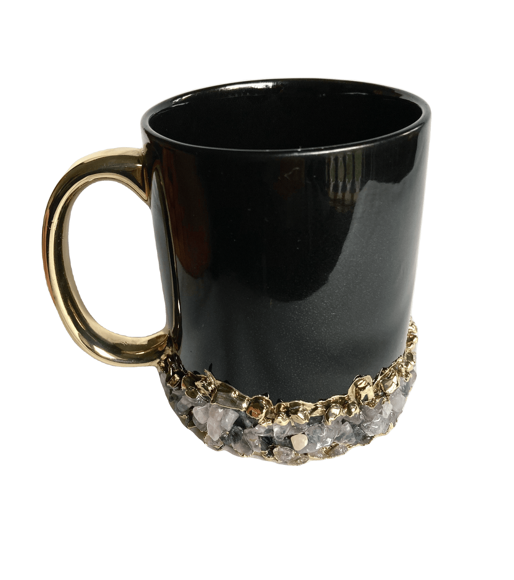 Mixed Quartz Marbled Black Ceramic Coffee Mug with Gold Handle - Set of 2