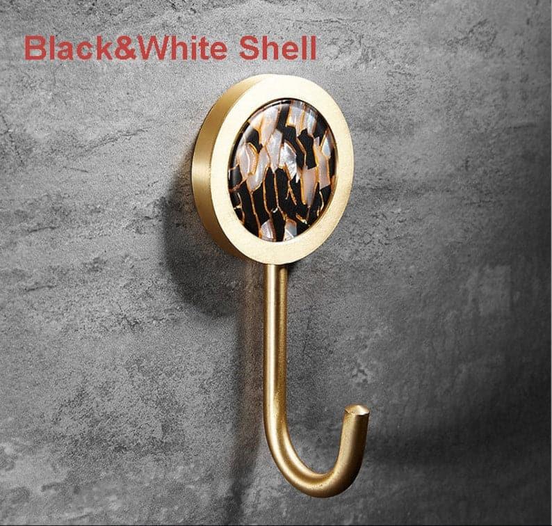 Modern Brass Shell Leather Wall Organizer Hook Black&White Shell