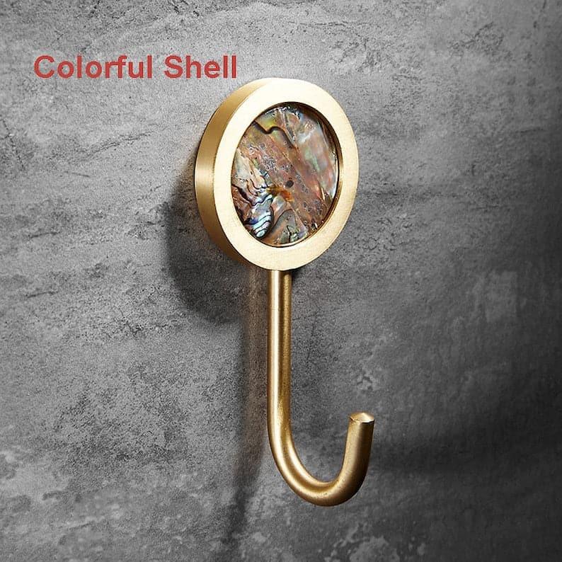 Modern Brass Shell Leather Wall Organizer Hook Colorful Shell