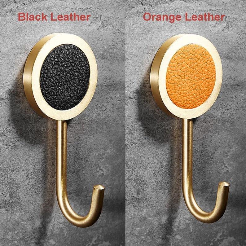 Modern Brass Shell Leather Wall Organizer Hook Orange Leather