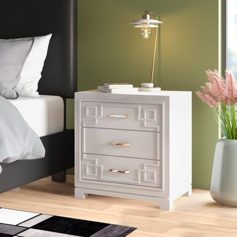 Modern Chinoiserie 3 - Drawer Solid Wood Nightstand White