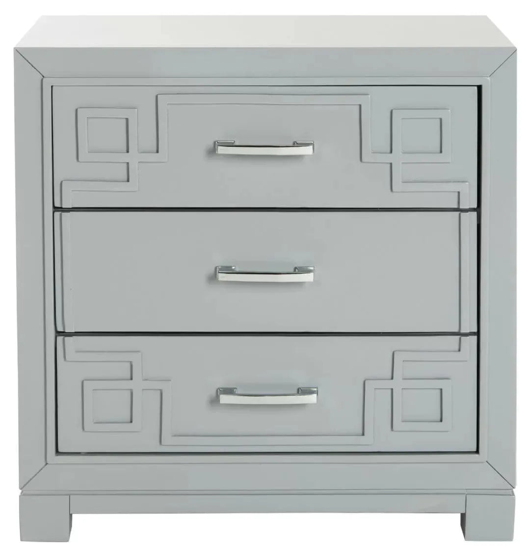 Modern Chinoiserie 3 - Drawer Solid Wood Nightstand Gray