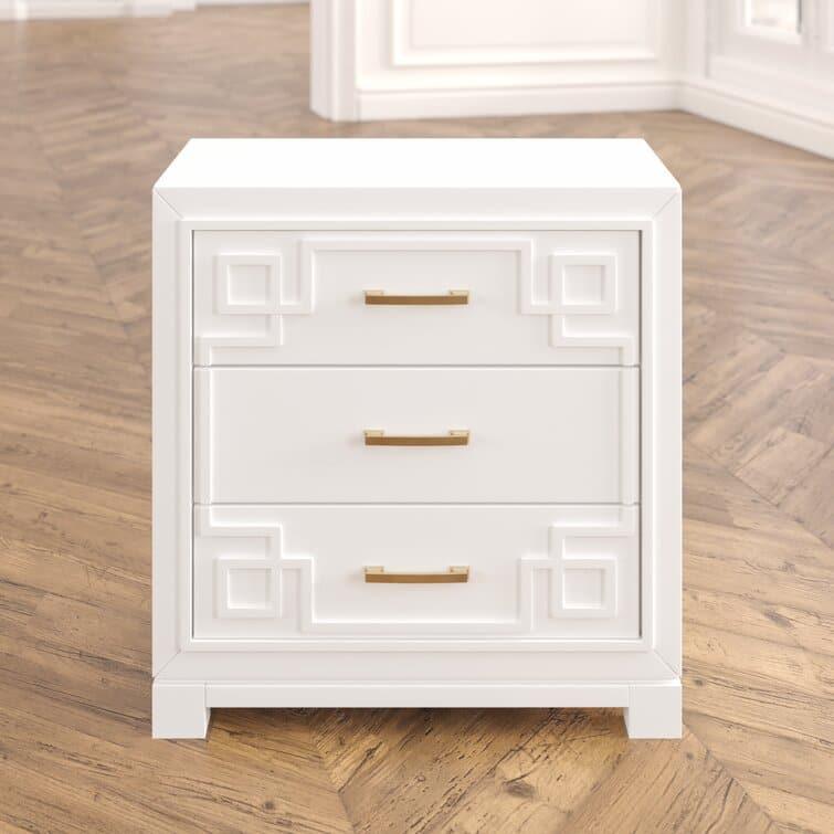 Modern Chinoiserie 3 - Drawer Solid Wood Nightstand