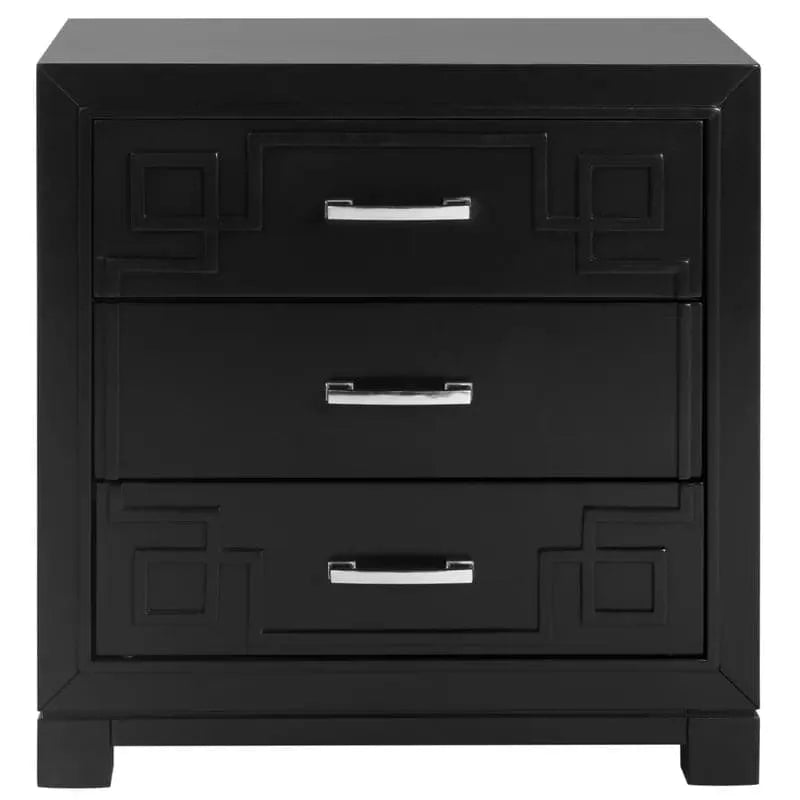 Modern Chinoiserie 3 - Drawer Solid Wood Nightstand Black