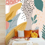 Modern Drawing Tropical Leaves Wall Mural