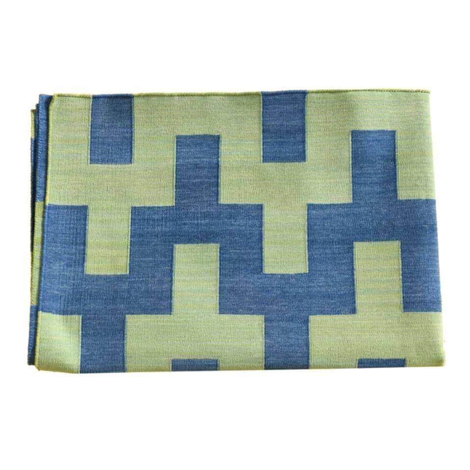 Modern Organic Vegetable Dyed Indian Dhurrie Reversible Cotton Rug - Green