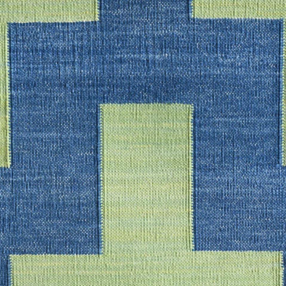 Modern Organic Vegetable Dyed Indian Dhurrie Reversible Cotton Rug - Green