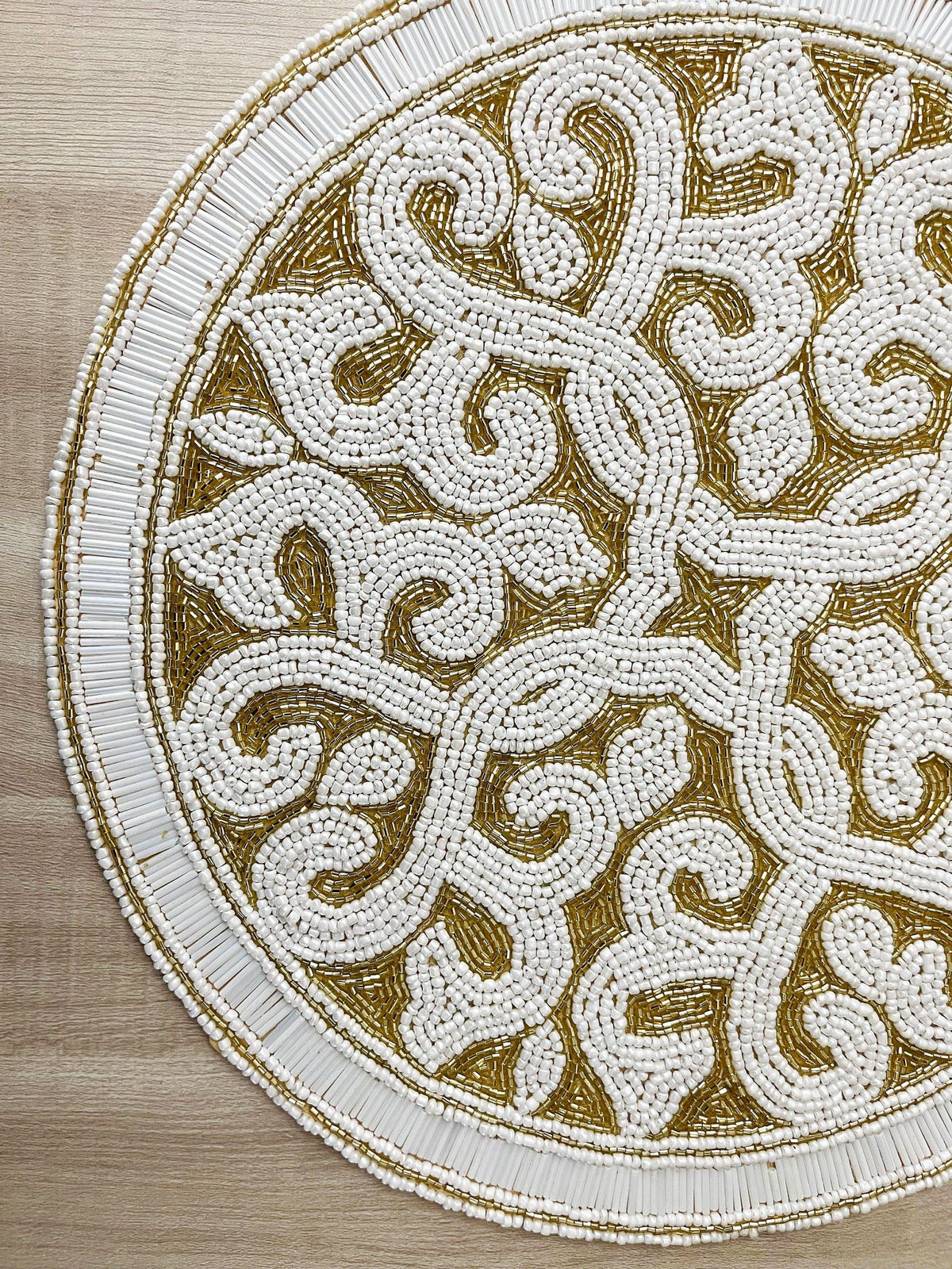 Moha Beaded Round Placemat - Cream/Gold