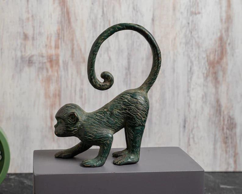 Monkey Bronze Figurine Antique green