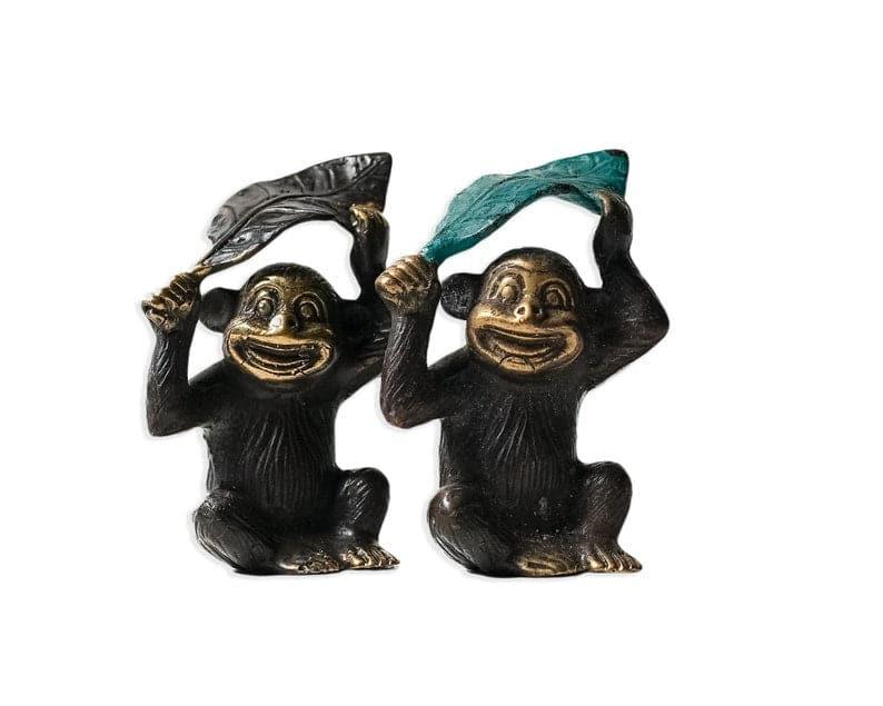 Monkey Under Banana Leaf Figurine - Set of 2