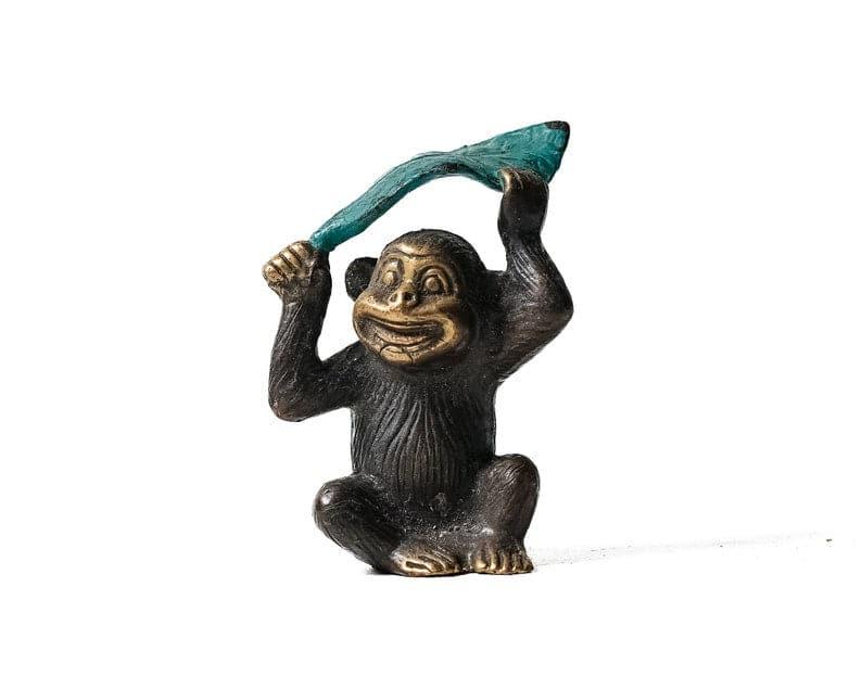 Monkey Under Banana Leaf Figurine - Set of 2