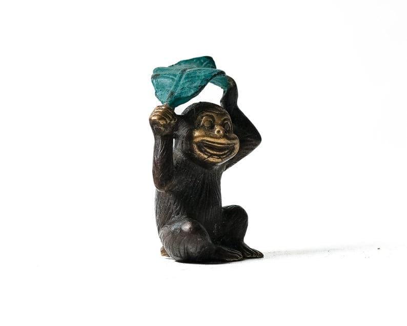 Monkey Under Banana Leaf Figurine - Set of 2