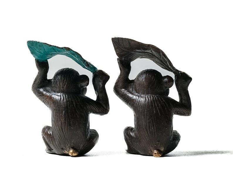 Monkey Under Banana Leaf Figurine - Set of 2 - MAIA HOMES