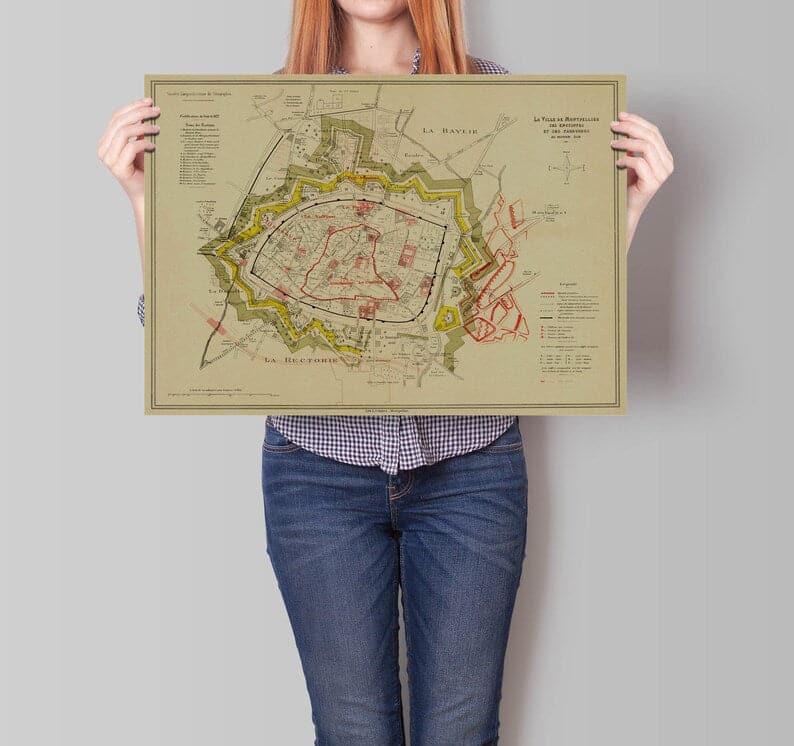 Montpellier City Map Wall Print| Framed Map Wall Decor - MAIA HOMES
